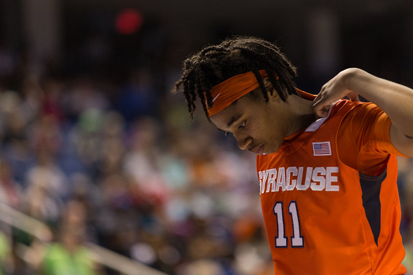 Cornelia Fondren hangs her head during SU's loss to Notre Dame during the ACC championship game on Sunday afternoon.