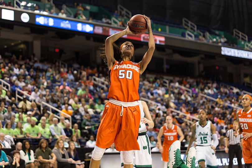 Briana Day looks up with the ball as she prepares to loft a shot in the ACC tournament championship against Notre Dame on Sunday afternoon.
