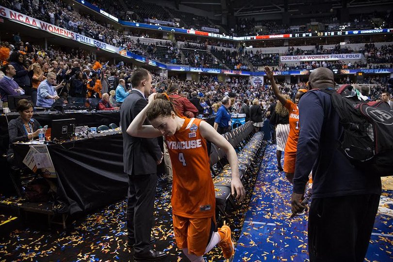 Maggie Morrison sprints off the floor after she finished the day with two points over 17 minutes.