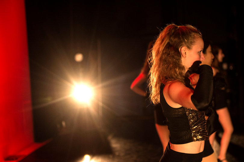 The Open Theatre Jazz class performs a style of dance characterized by the steps of jazz but more stylized for a theatrical setting. 