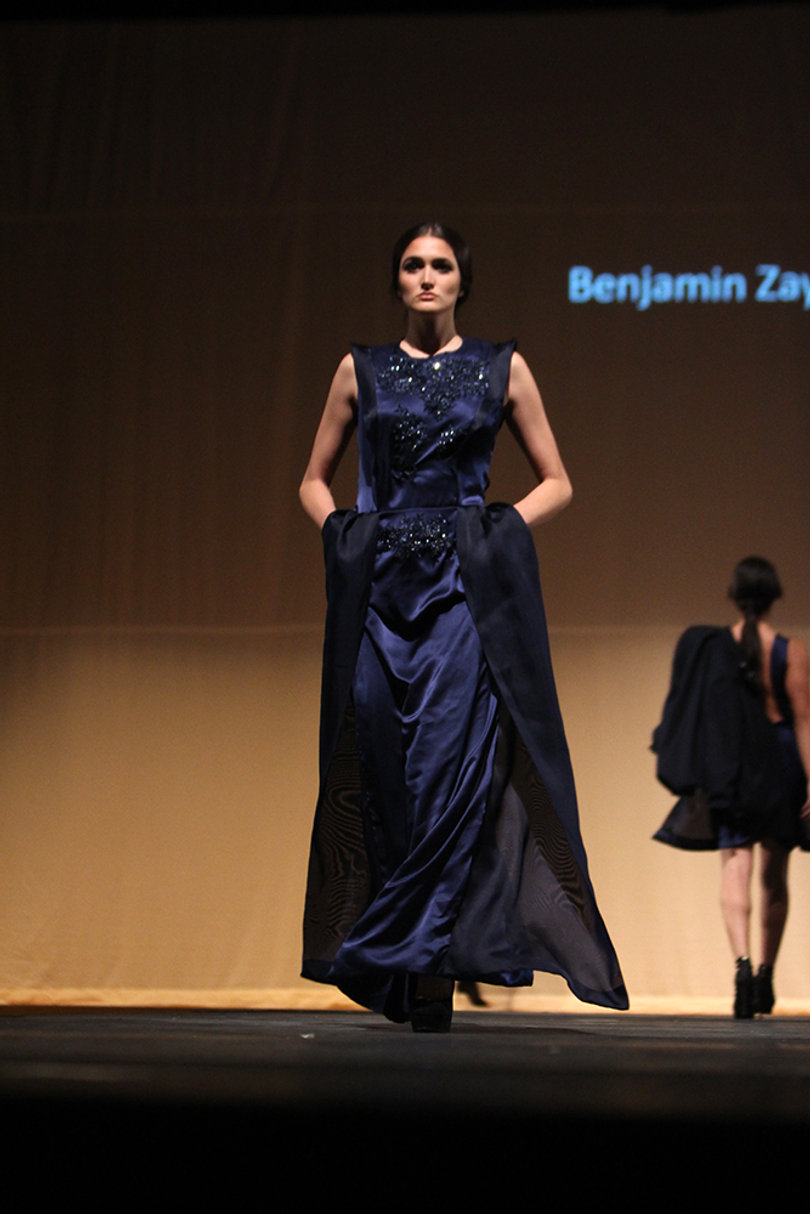 Benjamin Zayas designed this flowing, midnight-hue gown.