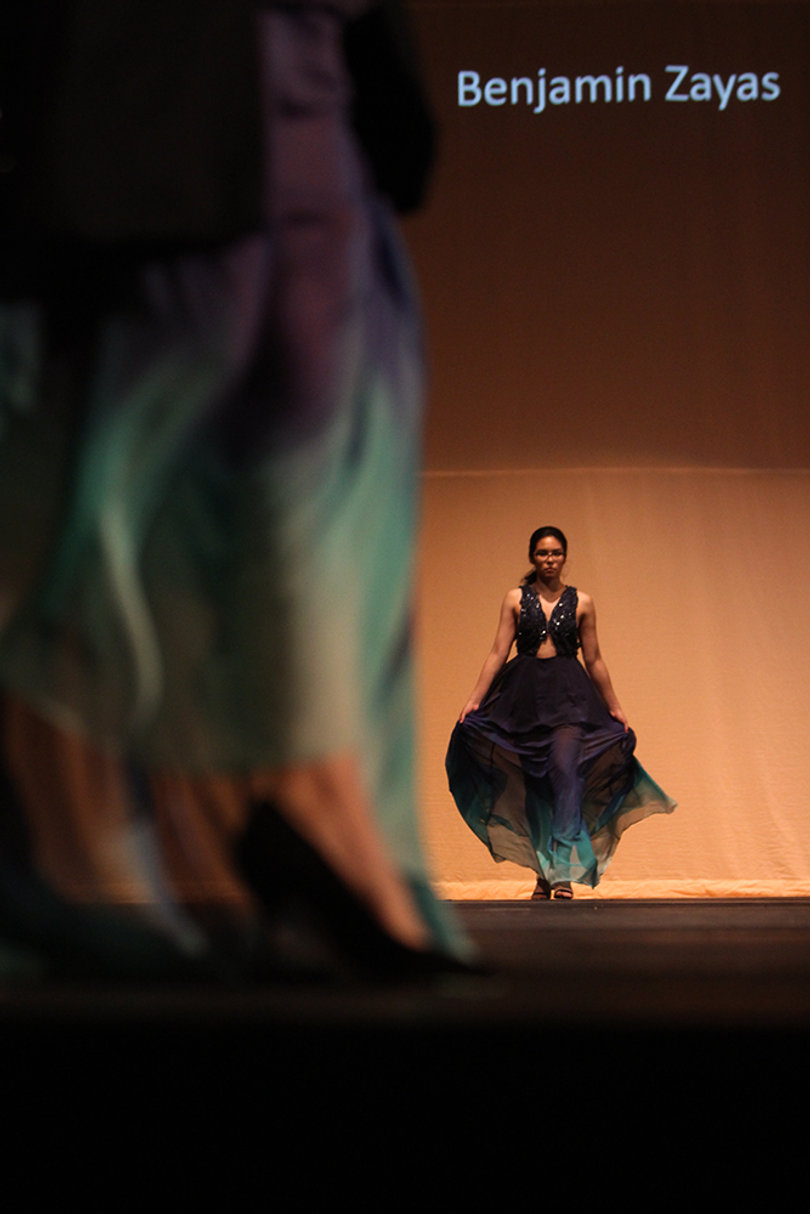 Benjamin Zayas's collection was marked by shades of blue and flowing fabric.