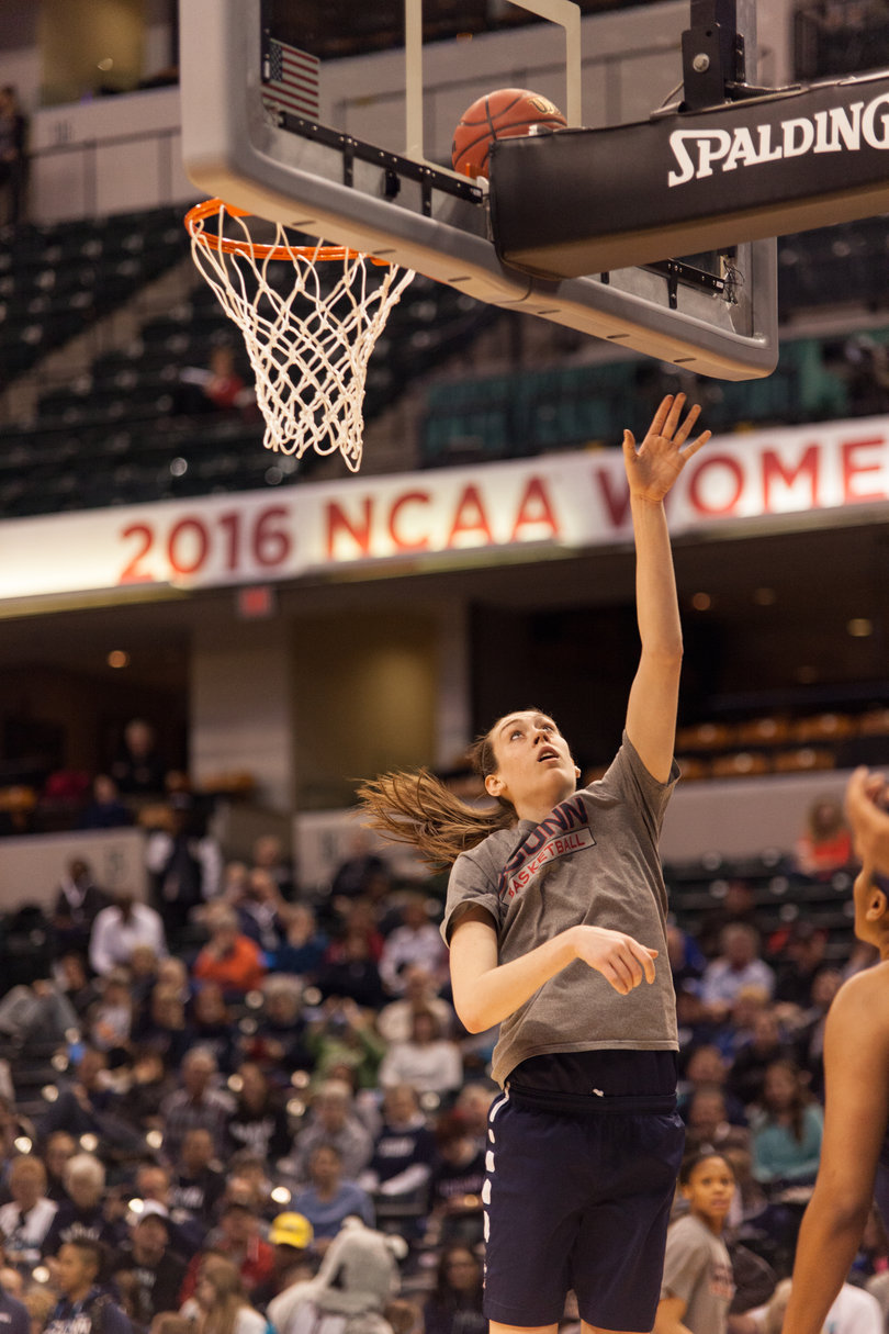 Syracuse native Breanna Stewart hits a layup during practice with Connecticut. She was named the Associated Press player of the year on Saturday.