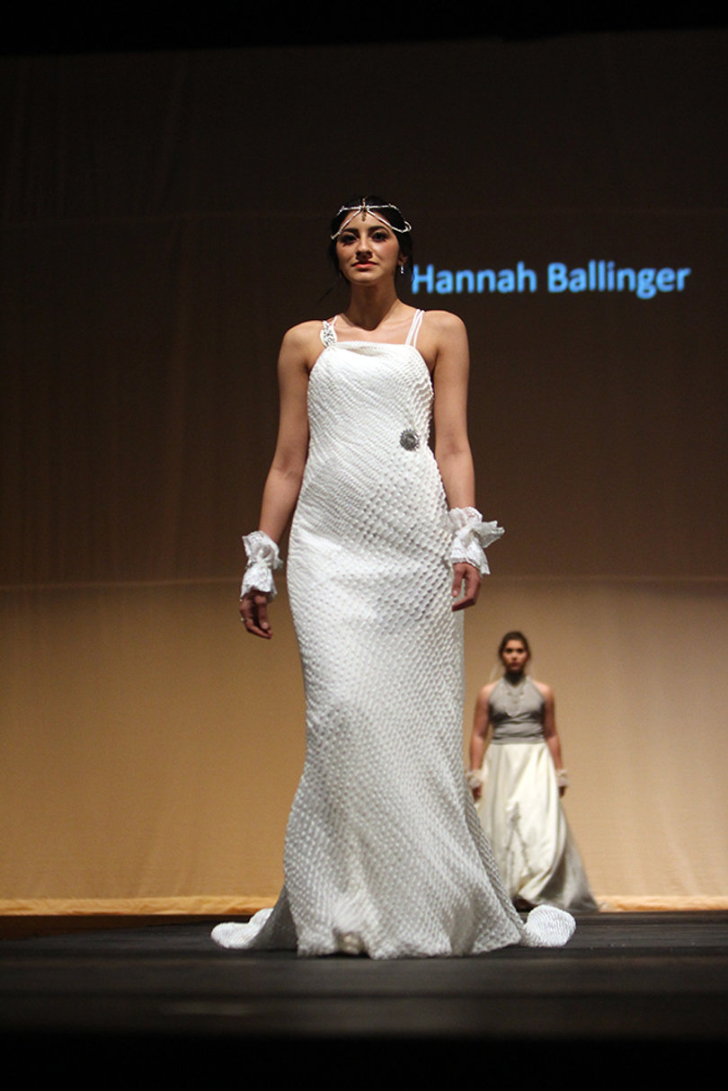Hannah Ballinger's collection featured long, white gowns and sparkling accessories.