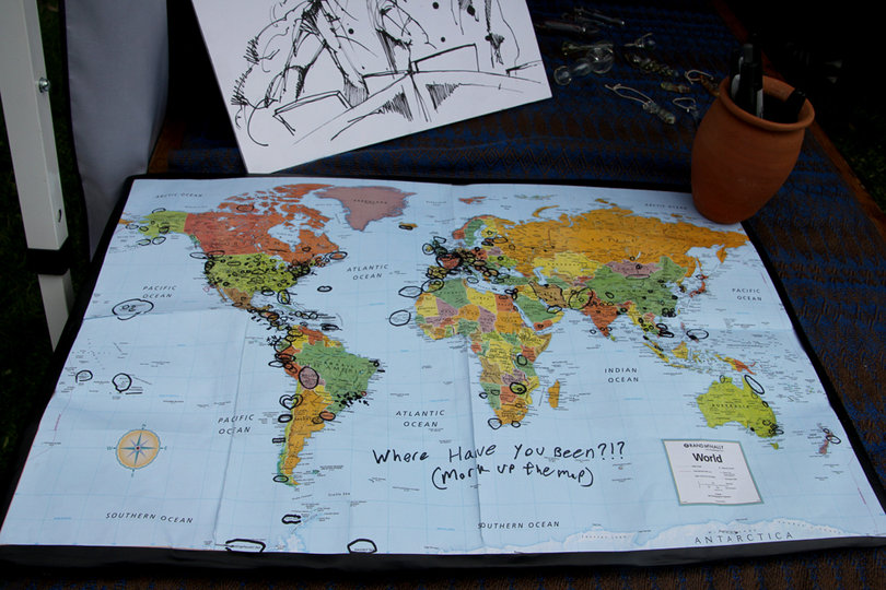 Attendees were urged to mark places they have been on a map of the world to celebrate Earthfest 2016 at Thornden Park.