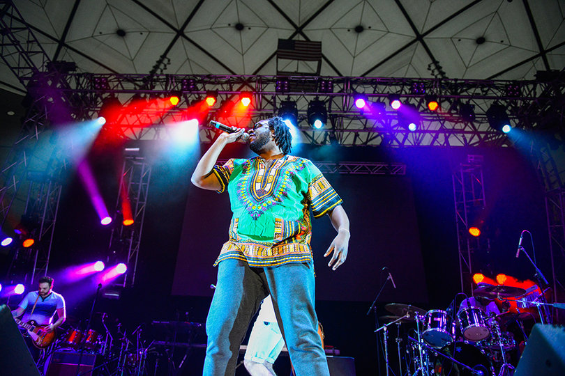 Jon Bellion brought both a backup singer and beatboxer onstage to accompany his hip-hop tracks.