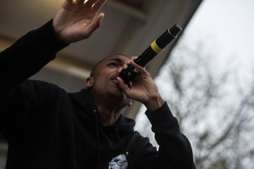 Rapper Vince Staples performs during Mayfest in Walnut Park. 