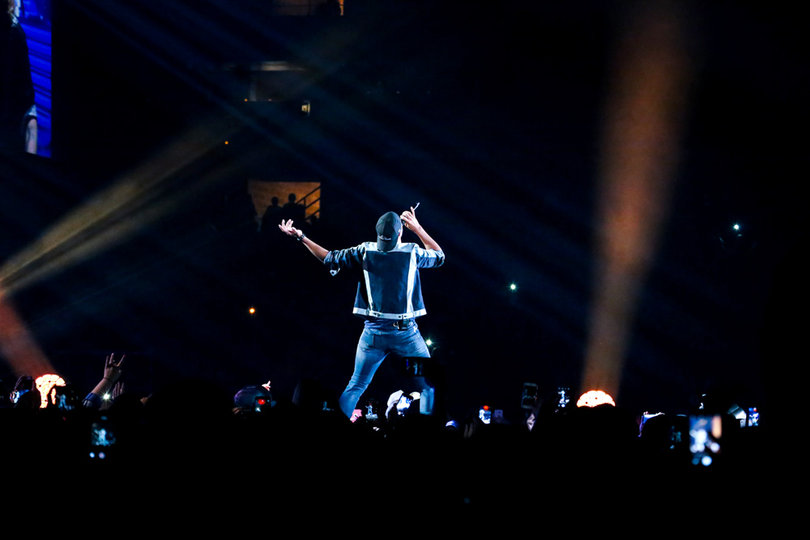 Bryan didn't lose his energy throughout his entire set, running up and down the giant stage.