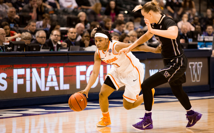Fondren drives hard toward the rim and beats her defender off the dribble. 