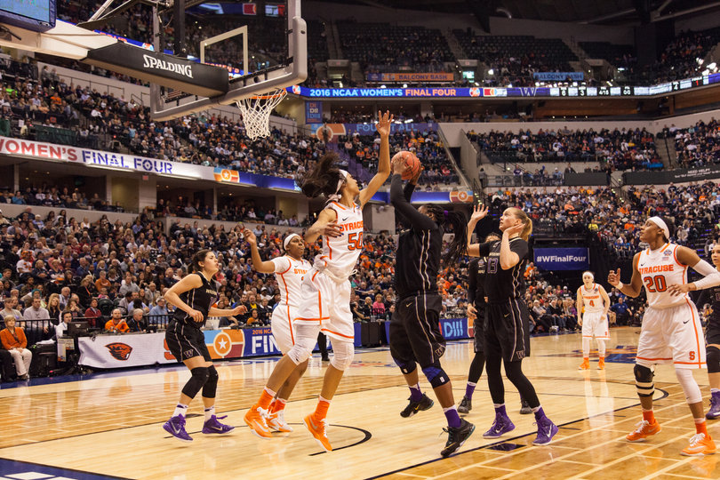 Day jumps up to contest a shot. Washington was limited to just 14 points in the paint. 