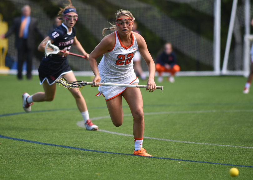 Taylor Gait chases a groundball against Stony Brook on Sunday. She scored one goal on her two shots. 