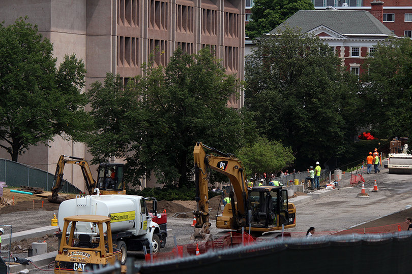 The first part of the concrete foundation for the University Place promenade was poured on July 27. Photo taken July 28, 2016