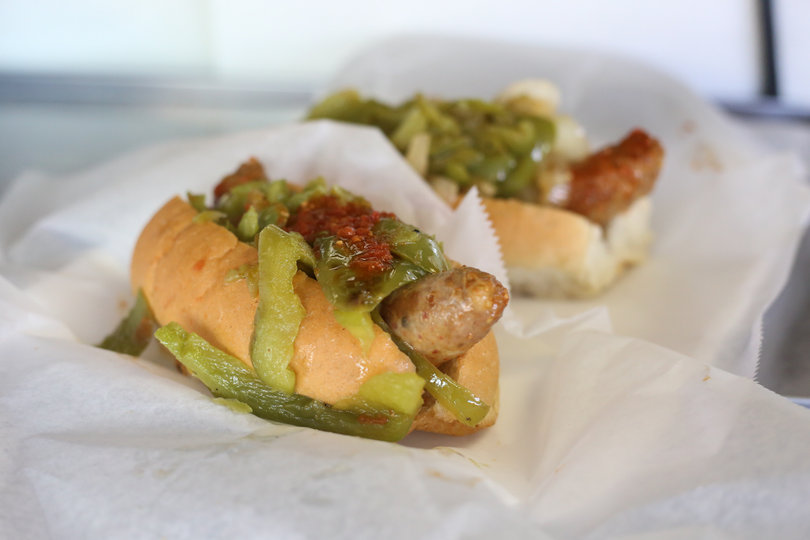 "One loaded" is the most popular item on the menu. It consists of a sausage sandwich loaded high with peppers and onions.
