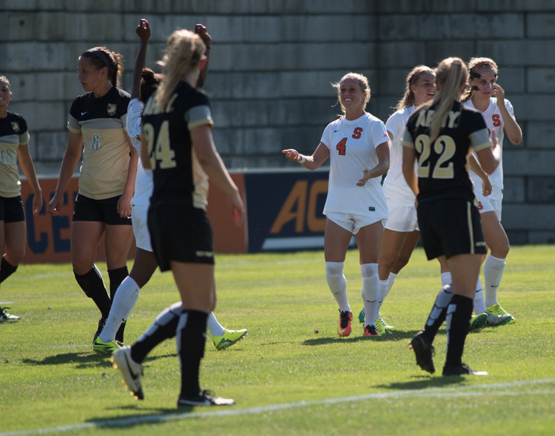 Forward Eva Gordon (4) celebrates her game-winning goal scored after she subbed in to start the second half. Her tally was the only score in the game.