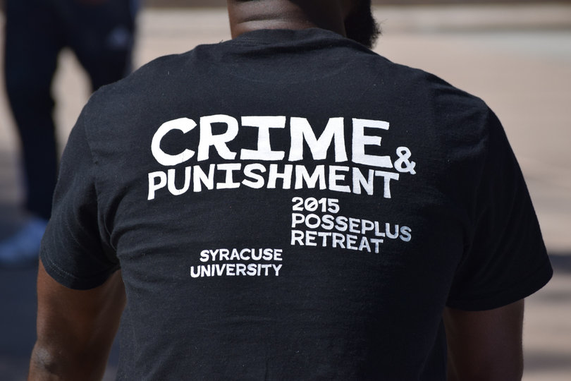 A few members of the Syracuse University community were seen wearing T-shirts from the 2015 PossePlus Retreat. The theme for that year was crime and punishment.