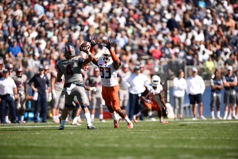 Defensive end De'Jon Wilson tracks down Shirreffs.