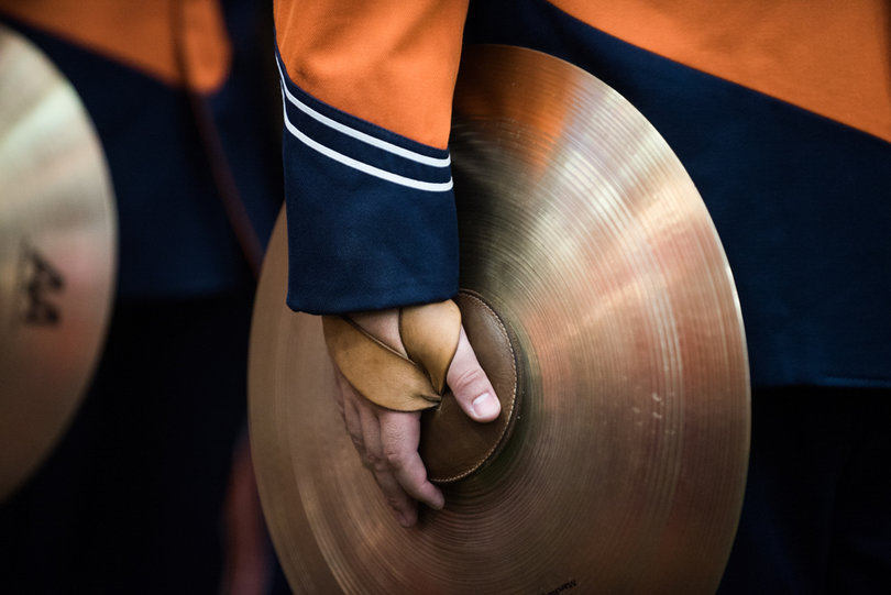 The Syracuse marching band held a pep rally outside of the Carrier Dome before the game. 