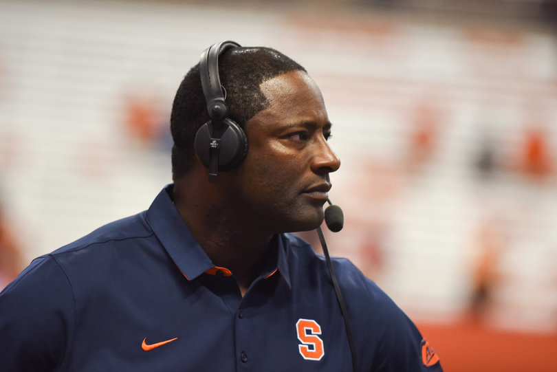Babers stares out at the field. His team won convincingly on Friday night.  
