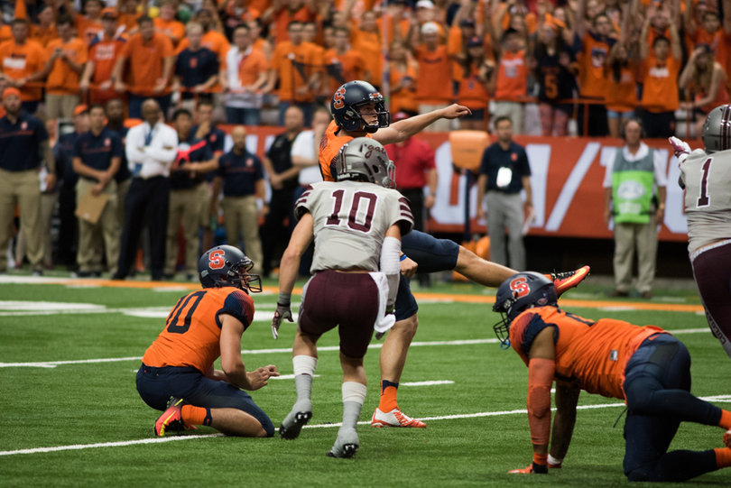 Kicker Cole Murphy follows through on a field goal. He was 4-for-4 on the night.