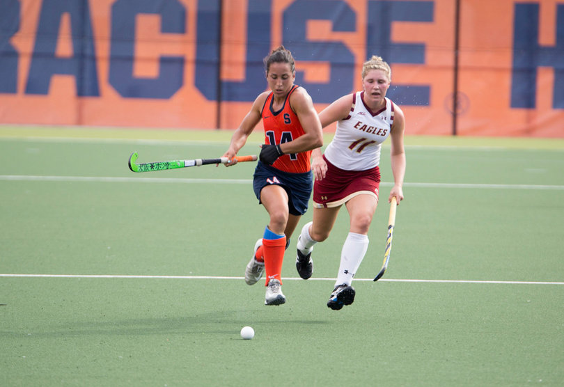 Hurff chases down a ball ahead of her. 