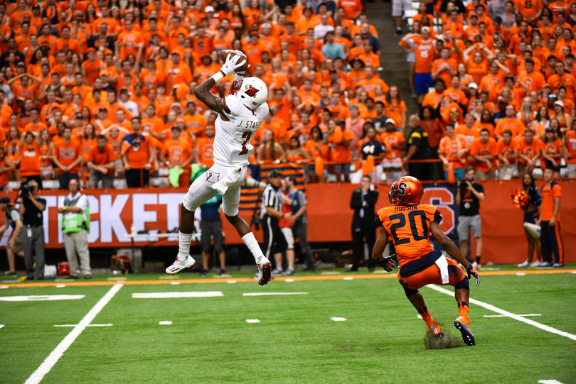 Jamari Staples lost Hudson and went up to catch a slightly under-thrown deep ball. 