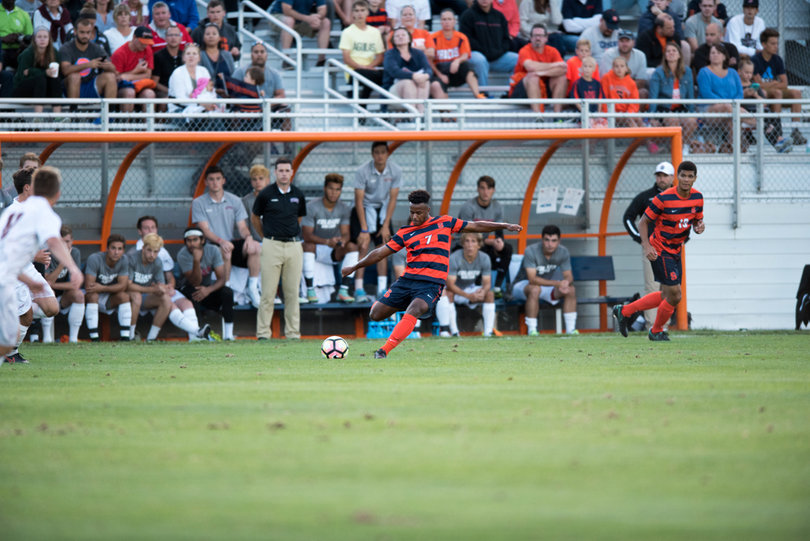 Freshman Mo Adams prepares to kick the ball back towards Raiders territory. 