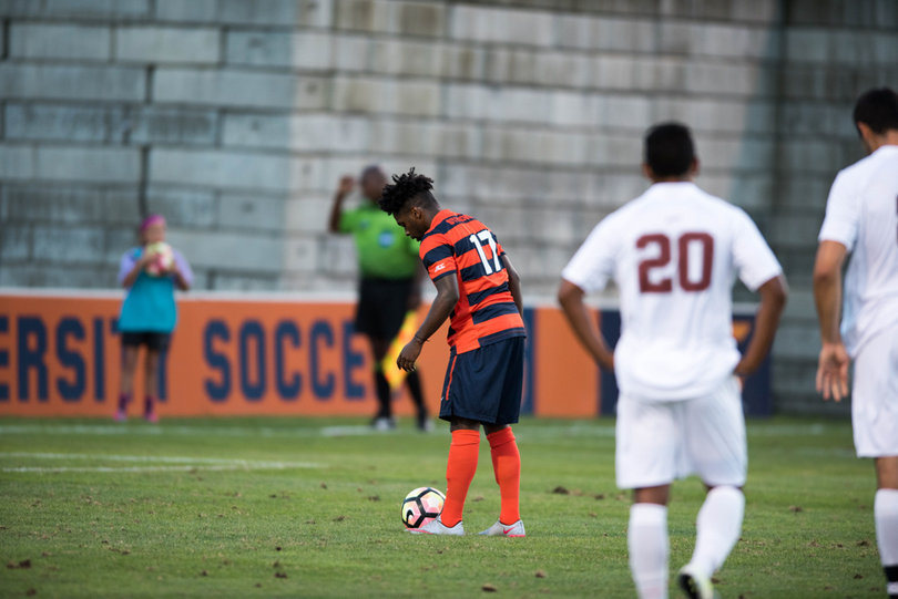 Senior Chris Nanco lines up for a penalty kick. He got pulled down in the box and was awarded the shot.