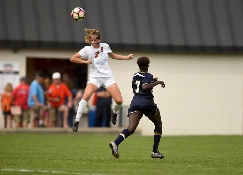 Syracuse's Taylor Bennett jumps up for a header. She had one shot in the game.