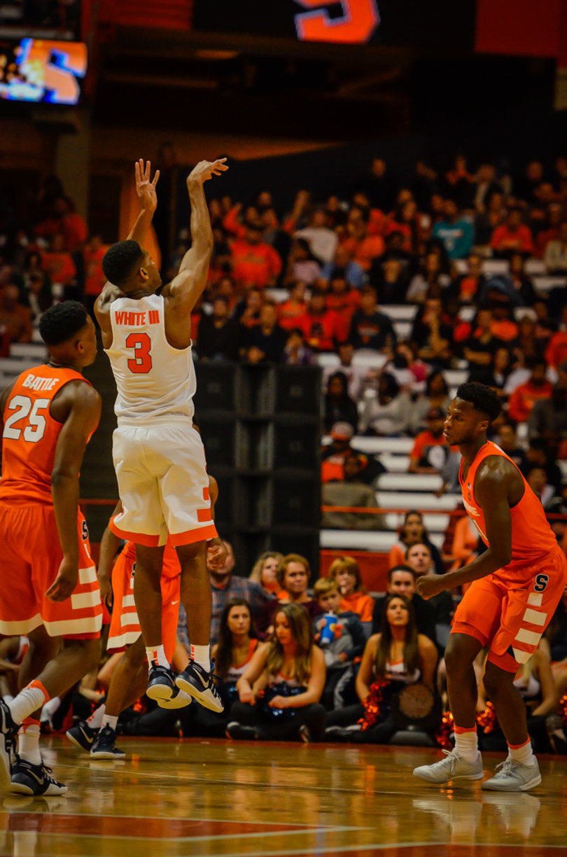 White, a graduate transfer, lets one fly from deep.