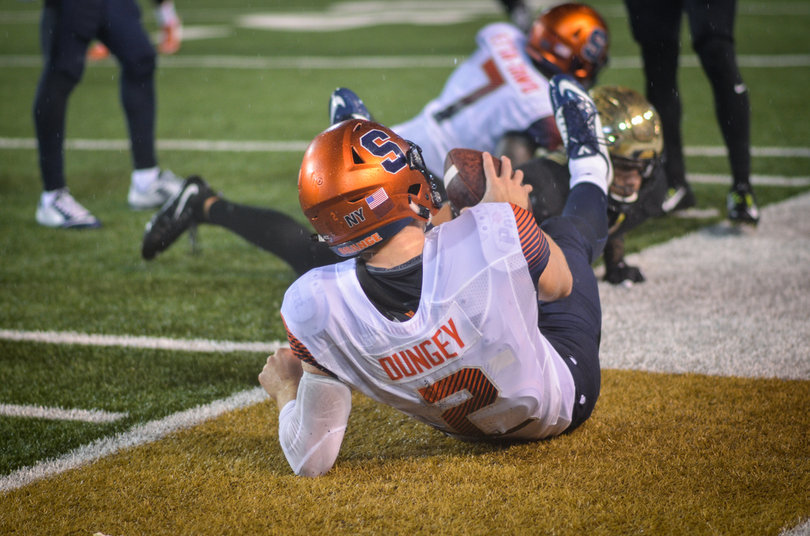 Dungey takes a tumble out of bounds. He threw for 156 yards.