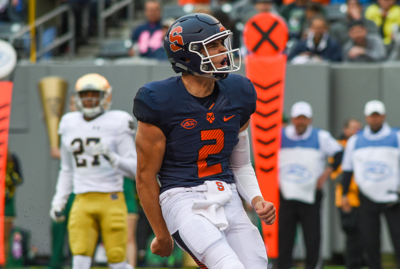Eric Dungey yells in celebration after rushing for one of his three scores. Dungey accounted for all of the Orange's touchdowns with two passing and three rushing.