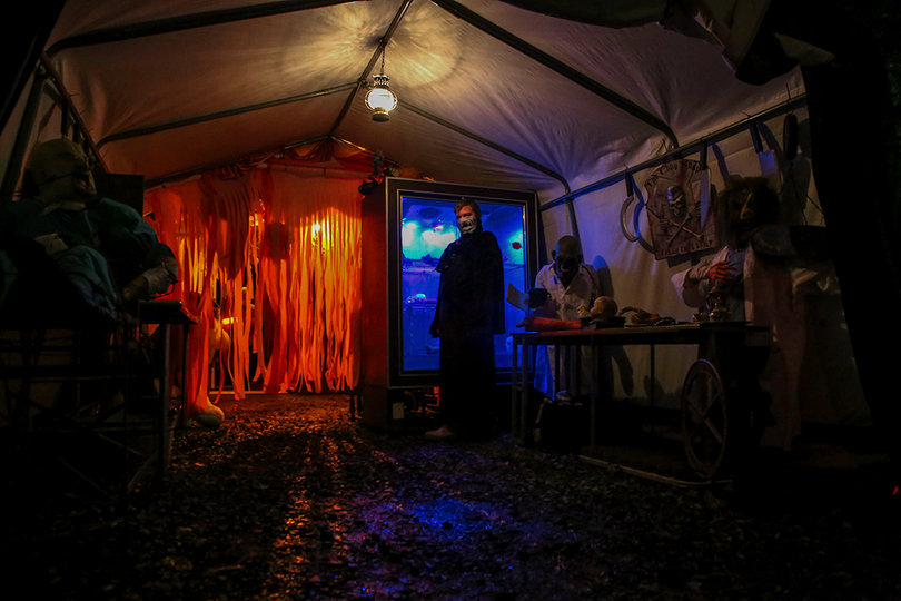 Alan and Katy Dombroski have been decorating their haunted house since 2003. The couple has been married for 47 years.