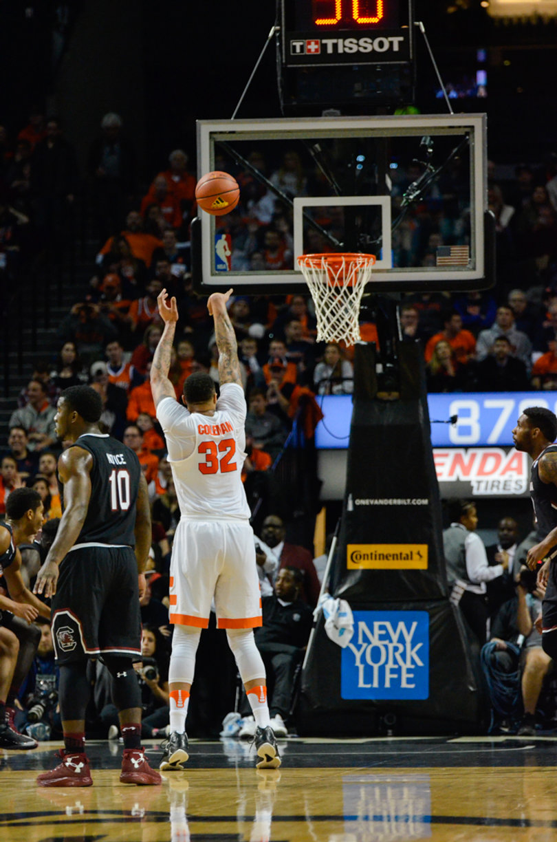 Dajuan Coleman takes a foul shot. He was 2-for-4 from the line, which accounted for half of his points.