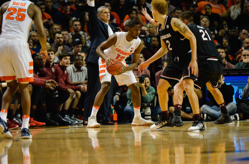 Thompson stares down a South Carolina defender. He had four points in his 13 minutes of action.