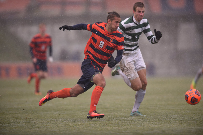 Johannes Pieles gets in a footrace with a Dartmouth defender.