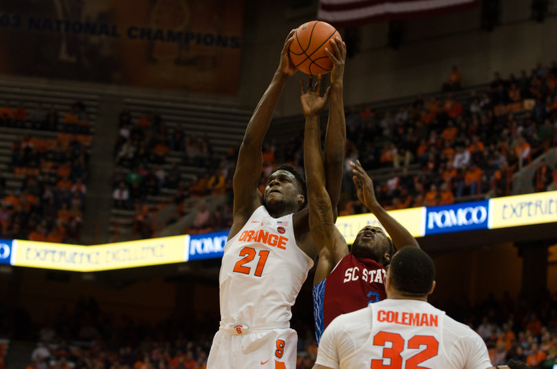 Tyler Roberson goes up high to snag a rebound. He finished with a season-high 12 boards. 