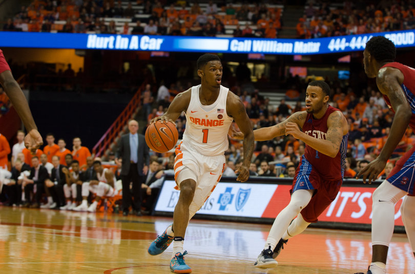 Howard drives in on the S.C. State defense. He finished with 11 assists to just one turnover.
