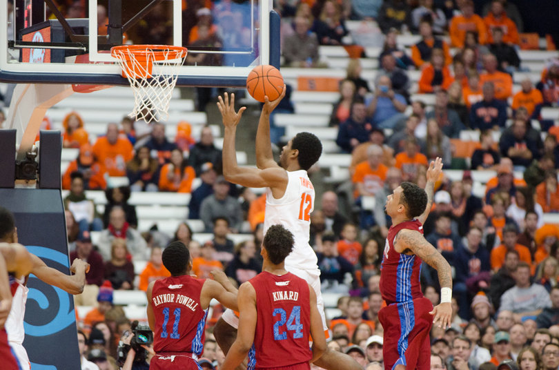 Thompson goes up for a layup. He scored 12 points after leaving the last game with a leg injury. 