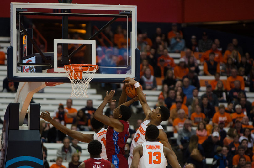 White goes up for the block on Tuesday night. His one recorded block on the game was his first of the season. 