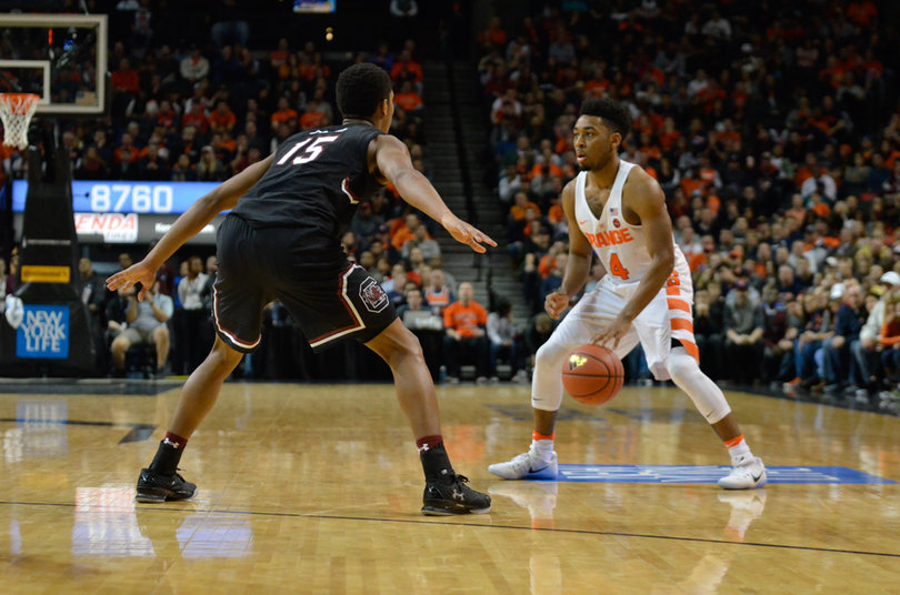 Gillon sets up the Orange attack from the top of the key. He had five turnovers and only three assists.