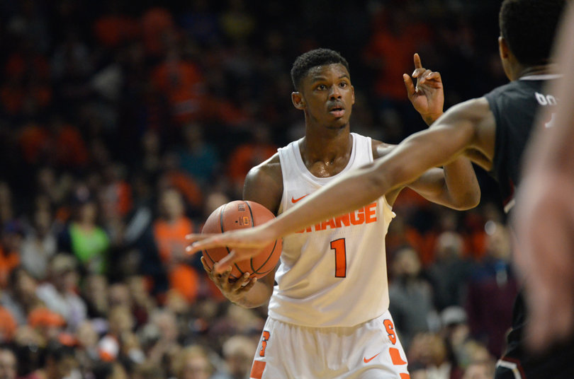 Howard calls out at play on offense. Syracuse was held to just 50 points.