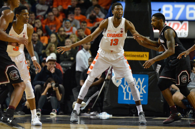 Paschal Chukwu mans the center of the zone. Jim Boeheim said after the game that Tyler Lydon is SU's best center.
