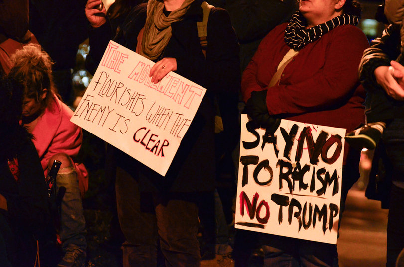 Protestors gathered around 5 p.m. in Clinton Square in downtown Syracuse.