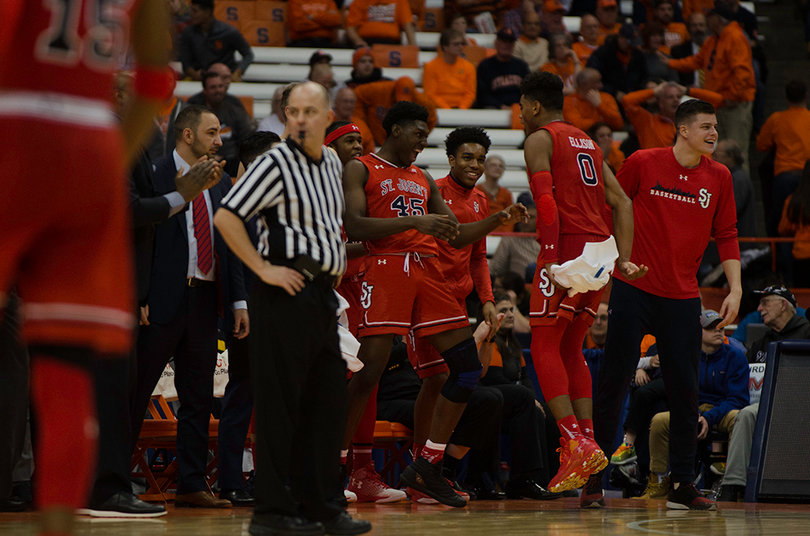 St. John's celebrated on the sideline as it dominated the Orange. 