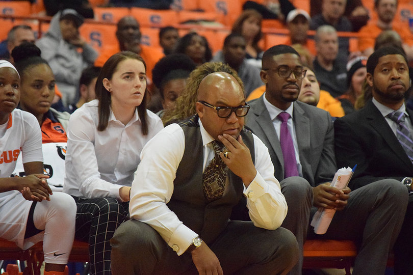 SU's 11th-year head coach Quentin Hillsman looks on.