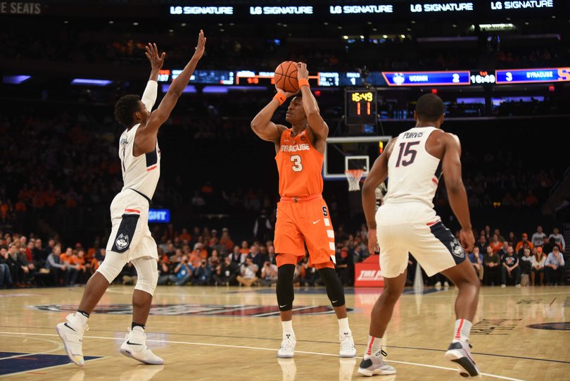 White pulls up for a jumper.