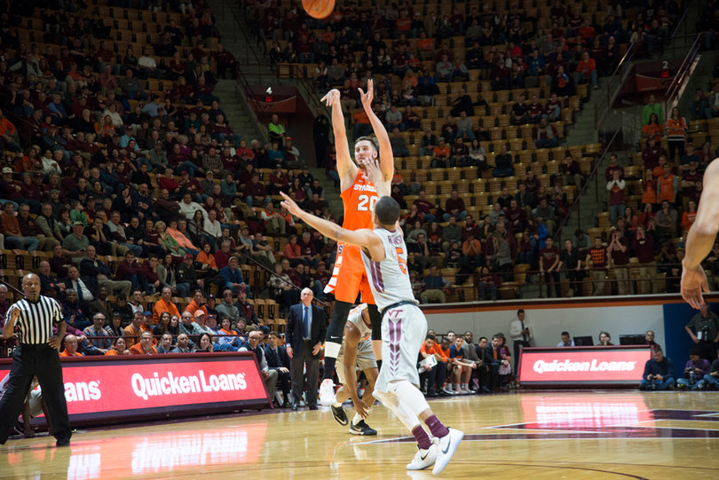 Tyler Lydon rises for a jump shot. He appeared to get hurt at one point in the game, and played just 29 minutes, the first time he played fewer than 30 minutes since an injury kept him out of the second half of the Eastern Michigan game. 