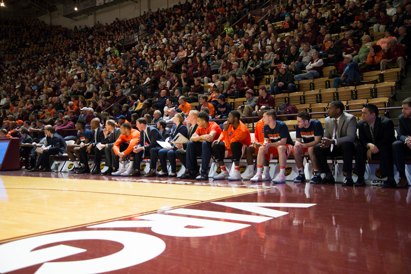 The Orange bench looked on dejectedly as the Hokies held the lead for much of the game. 