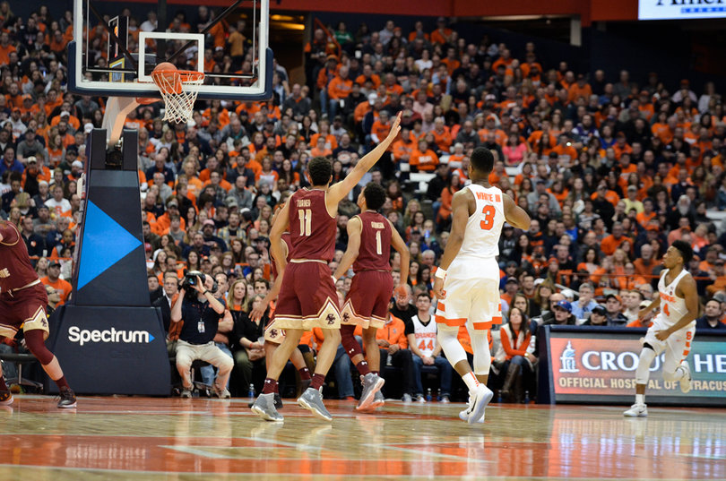 Boston College made a push in the opening minutes but, at 11:34 in the first half on a Tyler Roberson bucket, gave up the lead for good. 