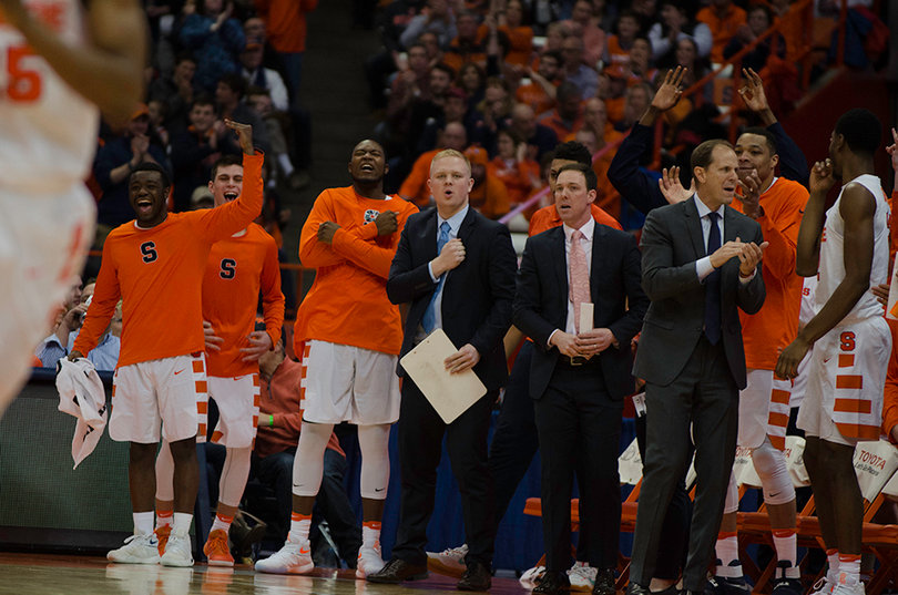 The SU bench hardly saw the floor— Frank Howard and Dajuan Coleman played less than two minutes — but cheered on from the sideline. 
